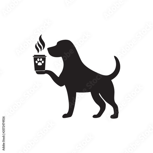 Dog with food Silhouette Icon Illustration.