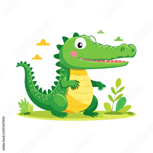 Cute cartoon frog sitting on lily pad illustration