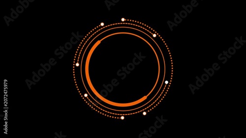 Futuristic orange circular loading bar with glowing dots on black.