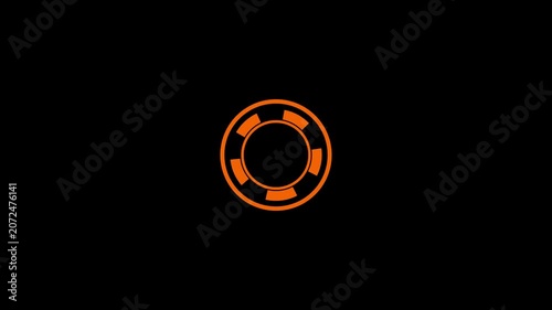 Orange loading symbol animation featuring rotating circular frame elements.
