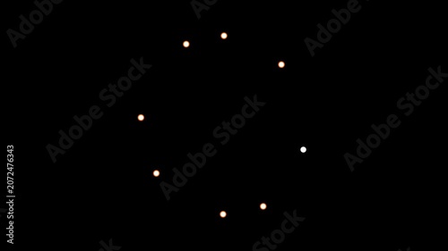Loading circle animation with bright dots on black background.