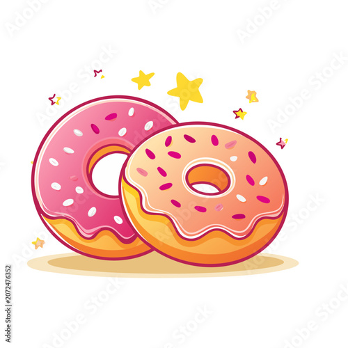 Two colorful donuts with sprinkles and stars illustration