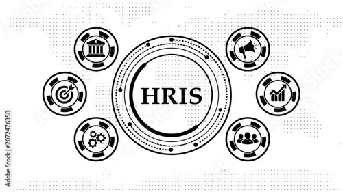 Human resource information system digital animation in black and white.