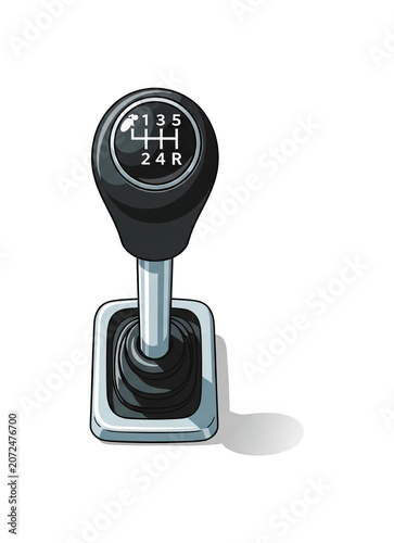 Manual car gear shift knob with 5 speeds and reverse, representing driving and performance