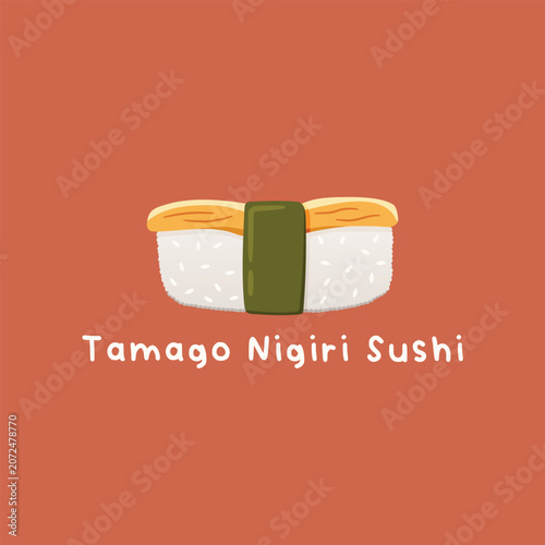 Tamago Nigiri Sushi Flat Vector Illustration