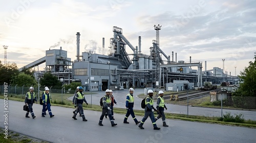 Industrial Workers Walking at Steel Manufacturing Plant