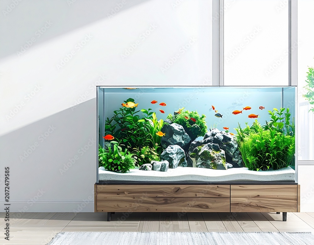 Fototapeta premium 癒やしの熱帯魚が泳ぐ美しい自宅水槽