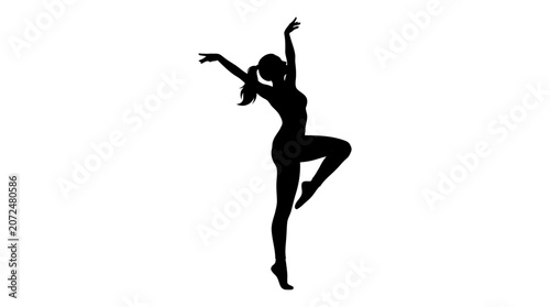 Fotografía Dancer silhouette, ballet dancer, black silhouette, woman dancing, contemporary