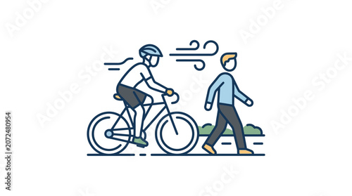 Canvas Print Cyclist and pedestrian on path, wind, healthy lifestyle