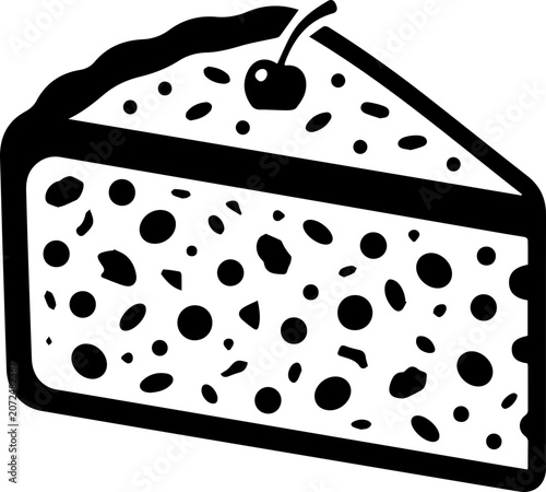 Delicious dessert slice with cherry on white background