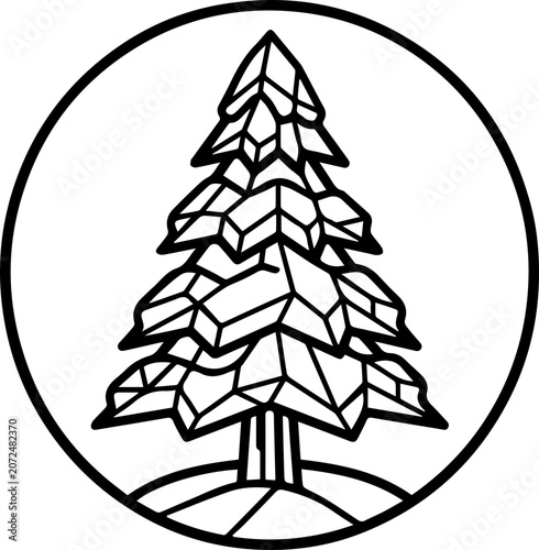 Geometric pine tree in circle minimalist design element