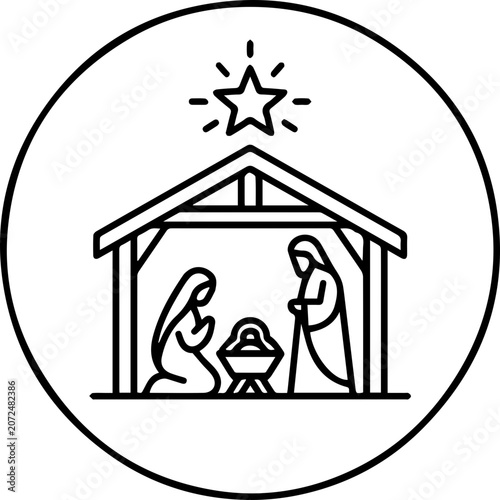 Nativity scene with star above the manger