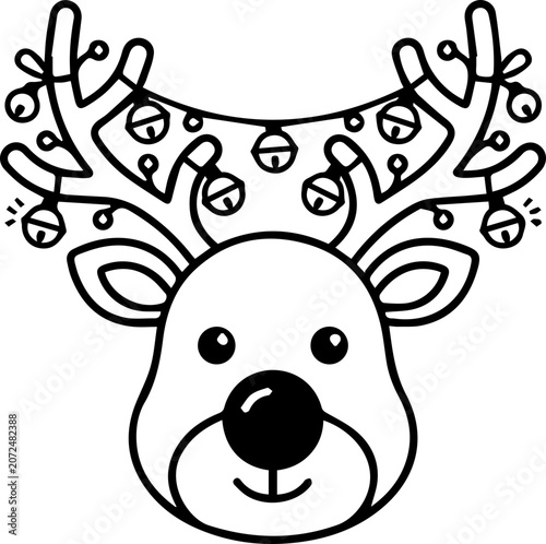 Smiling deer head with festive christmas antlers