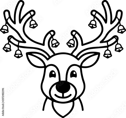 Smiling deer head with bells on antlers festive christmas decoration