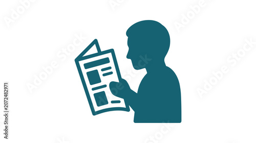 Tableau sur toile Newspaper reader silhouette represents a person engaged in daily news consumption and information gathering through traditional print media formats in a clean graphic design style