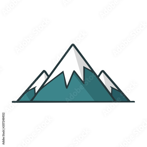 Flat vector illustration of a mountain range with snow peaks