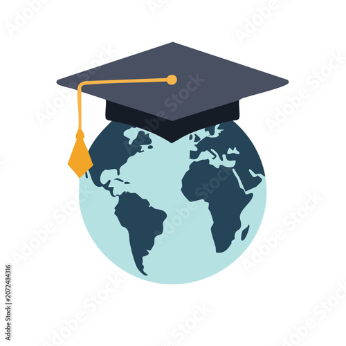 Graduation cap with globe illustration