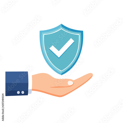 Hand holding shield with checkmark icon