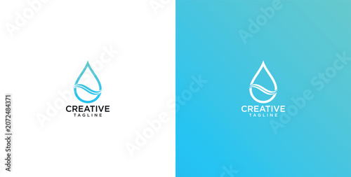 Cuadro en lienzo Modern minimalist droplet logo design with flowing wave element symbolizing wate