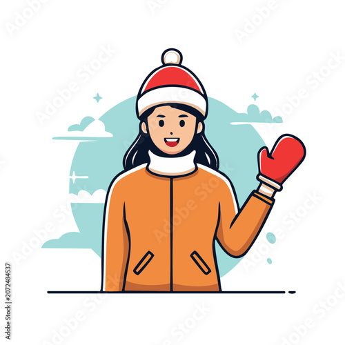 Woman in winter clothing flat vector illustration
