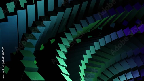 Green and Blue Geometric Abstract Loop Background: Hypnotic 3D Tunnel Motion - Simple Kaleidoscope Wave