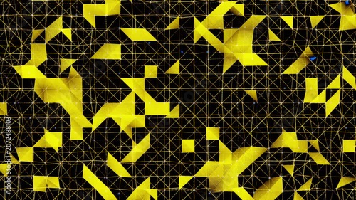 Dynamic Yellow Geometric Abstract Loop Background: Mesmerizing Kaleidoscope Wave Motion and Shifting Textures