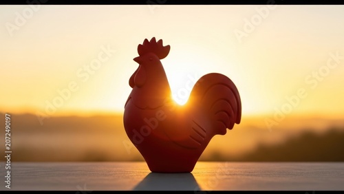 Red Rooster Figurine at Golden Sunrise