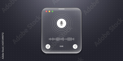 Tableau sur toile Liquid glass voice interface button with sound wave and microphone icon