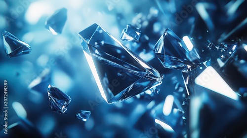 Futuristic crystalline shards floating in 3D space