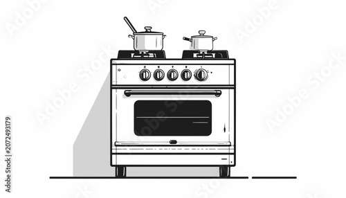 Photos Stove with pots on top surface.