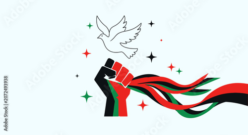 Quadro em tela Raised Fist With Ribbon And Dove Symbol Of Peace.