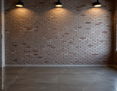 Modern Industrial Interior with Warm Lighting and Textured Brick