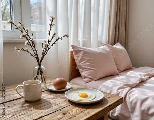 Serene Morning Cozy Bedroom with Breakfast Touches