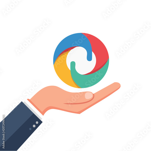 Hand holding colorful circular logo design
