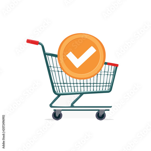Shopping cart with checkmark icon