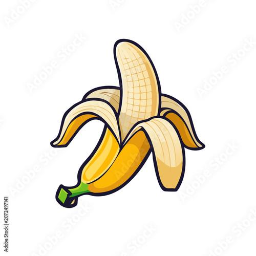 Yellow banana with green tip vector illustration