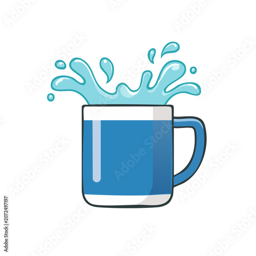 Blue mug with water splash vector illustration