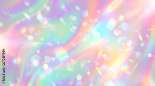 Holographic pastel rainbow abstract background with iridescent bokeh light leaks, gradient, colorful, ethereal, glow, texture