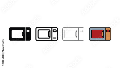 Photos Collection of four microwave oven icons featuring different styles and color var