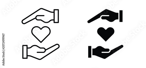 Hand holding heart icons pack vectors in black flat and strokes