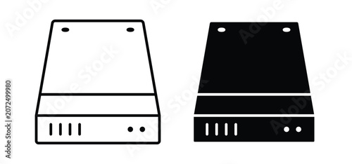 Hard Disk icons pack vectors in black flat and strokes