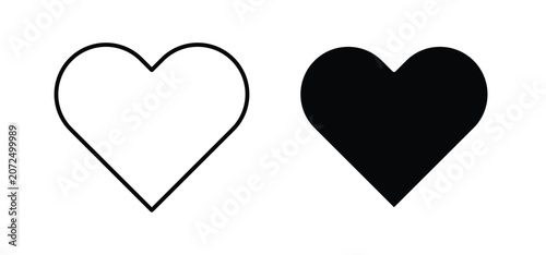 Heart icons pack vectors in black flat and strokes