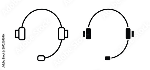 Headset icons pack vectors in black flat and strokes