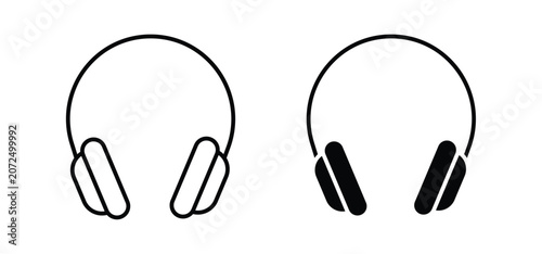 Headset icons pack vectors in black flat and strokes