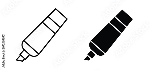 Highlighter icons pack vectors in black flat and strokes