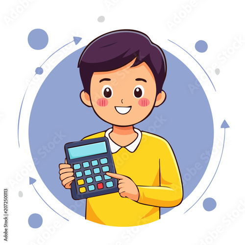 Cartoon boy holding a calculator