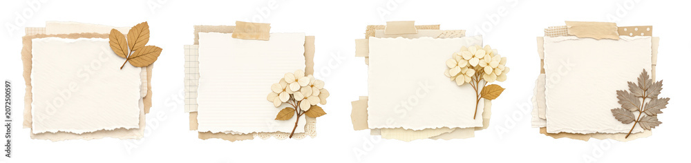 Obraz premium PNG Vintage floral paper frames on transparent background