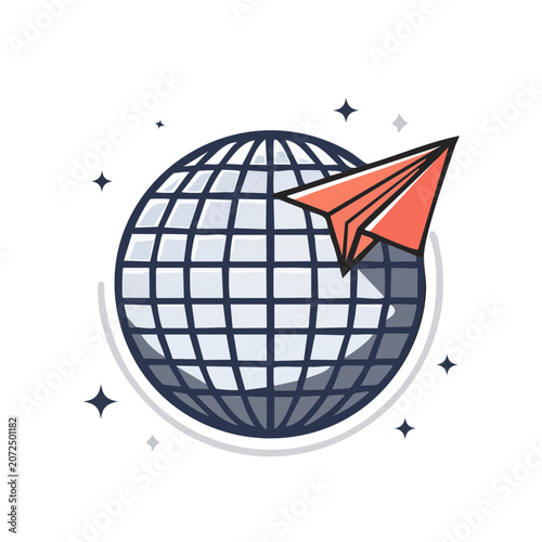 Paper Airplane Flying Around Globe Vector Illustration