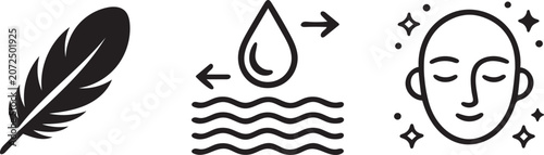 Foto Minimalist skincare and beauty icons featuring feather waterdrop and face