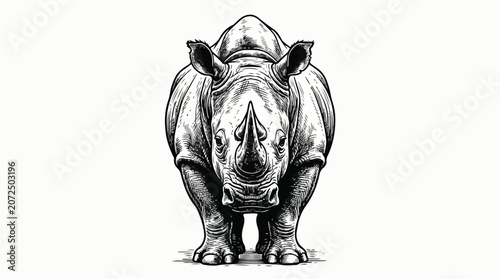 Bild auf Leinwand Vintage rhinoceros woodcut illustration, hand drawn rhino head and body vector,
